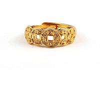 Qklovni Five Emperor Coin Auspicious Ring, Vintage Open Adjustable Classic Chinese Style Lucky Ring, Unisex Attract Wealth Money and Good Luck Ring (Gold)