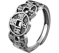 Qklovni Five Emperor Coin Auspicious Ring, Vintage Open Adjustable Classic Chinese Style Lucky Ring, Unisex Attract Wealth Money and Good Luck Ring (Silver+ Gold)