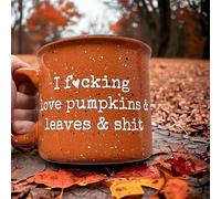 Qklovni Funny Coffee Mug, Funny Stoneware Coffee Mugs, 15oz Coffee Mug Ceramic Cup, I F*cking Love Pumpkins and Leaves and Shit Fall Stoneware Campfire Mug (Orange)