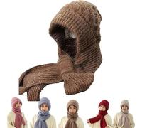 Qklovni Integrated Ear Protection Windproof Cap Scarf, 2 in 1 Mask Scarf Knitting Thickening Hat Winter hat Scarf (Khaki)