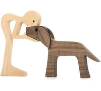 Qklovni Pet Lover Gifts Wood Sculpture, Family & Puppy Wooden Crafts Sculpture, Unique Gift Hand Carved Wood Dog Human Statue, Family Puppy Wooden Carving Ornaments (Man and Dog)