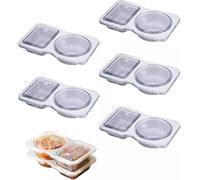 Qklovni Reusable Snack Pack Containers, Double Compartment Snack Containers, 2 Compartment Hinged Lid Clear Plastic Portion Cups, Thickened and Portable Reusable Snack Packs (5pcs)