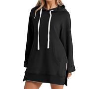 Qklovni The Warmy Oversized Hoodie, Pullover Long Sweatshirt Split Hem With Pockets, Casual Oversized Hoodie Dress For Women (UK, Alpha, L, Regular, Regular, black)