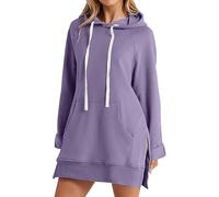 Qklovni The Warmy Oversized Hoodie, Pullover Long Sweatshirt Split Hem With Pockets, Casual Oversized Hoodie Dress For Women (UK, Alpha, XXL, Regular, Regular, purple)