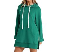 Qklovni The Warmy Oversized Hoodie, Pullover Long Sweatshirt Split Hem With Pockets, Casual Oversized Hoodie Dress For Women (UK, Alpha, XL, Regular, Regular, green)