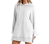 Qklovni The Warmy Oversized Hoodie, Pullover Long Sweatshirt Split Hem With Pockets, Casual Oversized Hoodie Dress For Women (UK, Alpha, XXL, Regular, Regular, white)