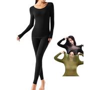 Qklovni Women's Ultra-Thin Hyaluronic Thermal Underwear Set, Hydrating Lock Temperature Base Layer Thermals (Black-XL)