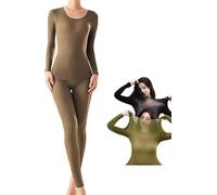Qklovni Women's Ultra-Thin Hyaluronic Thermal Underwear Set, Hydrating Lock Temperature Base Layer Thermals (Brown-L)