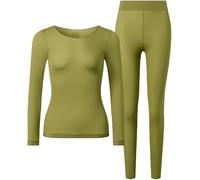 Qklovni Women's Ultra-Thin Hyaluronic Thermal Underwear Set, Hydrating Lock Temperature Base Layer Thermals (Green-L)