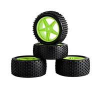 Qklyxr 4pcs Rubber Tires ABS WheeI 2 Front Behind, for HSP, 1:10 Buggy RC 66010-66030 Rc Tire(Green)