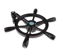 Qklyxr 6 Spoke Nautical Ship Steering Wheel 3/4 Inch Shaft With Detachable Control Knob Boat 15 38cm Dia Black Marine Boat Steering Rudder System