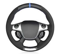 Qklyxr Car Steering Wheel Cover, for Focus, for ST 2012 2013 2014s Hand-Stitched Black Leather Suede Steering Wheel Cover(BLACK White Thread)