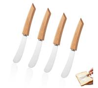QKNOSM 4 PCS Butter Knife, Wood Handle Stainless Steel Butter Knife Spreader for Toast Jam Cream Cheese Soft Cheese Bagels Fruit Bread 5.9" Long