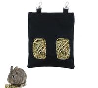 QKNUJAS Rabbit Hay Feeder Bag Hanging Guinea Pig Hay Feeder with 2 Holes for Chinchilla Hamster Bunny Small Animal Pet Storage Pouch Black