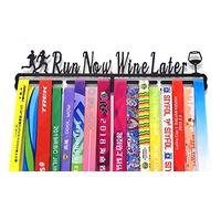 Qktxktzy Medal Hangers for Runners Medal Holder Display Run Now Wine Later Black Running Gifts
