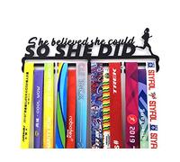 Qktxktzy Medal Hangers for Runners, Running Medal Awards Holder, Sporting Medal Wall Rack Display, Best Gifts for Girls Women Honors, She Believed She Could,So She Did,Black