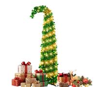 QKTYB 5FT Pop Up Christmas Tree with 50 LED Warm Lights, Collapsible Artificial Tinsel Christmas Tree Battery Operated, Slim Pencil Xmas Tree 1 Minute Easy Assembly for Home Office Decorations Indoor