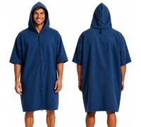 QKTYB Changing Robe Adult with Double Pull for Swim Beach Surfing, Microfibre Hooded Poncho Towel Oversized Light Weight Beach Robe Absorbent Wearable Towel Universal Size for Men Women (Navy Blue)