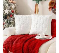 QKTYB Christmas Cushion Covers Set of 2 Pillow Cases 18x18inch, Coral Fleece Xmas Cushion Covers Snowflake and Tree Design Pillow Cover for Sofa Bed Living Room Christmas Decor (White)