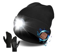 QKTYB Wireless Bluetooth Beanie Hat with Touchscreen Gloves LED Headlamp V5.0 USB Rechargeable Music Hat Washable for Men Women Running Skiing Hiking Camping Cycling Black