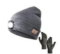 QKTYB Wireless Bluetooth Beanie Hat with Touchscreen Gloves LED Headlamp V5.0 USB Rechargeable Music Hat Washable for Men Women Running Skiing Hiking Camping Cycling Grey