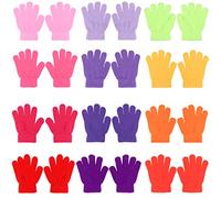QKURT 12 Pairs Magic Gloves for Kids, Winter Gradient Colors Thermal Children Stretch Full Fingers Gloves for Commuting Playing Running