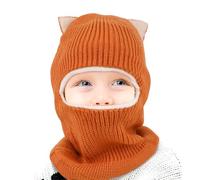 QKURT 1PCS Toddler Winter Warm Hood Balaclava Hat, Thicken Winter Balaclava Beanie Hats with Cute Cat Ears for 2 - 6 Years Boys Girls Warm Knit Cap Scarf Snood Neck Warmer Face Cover Hood Knitted Hat
