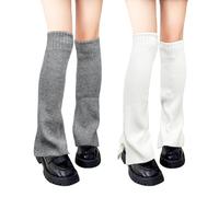 QKURT 2 Pairs Long Leg Warmers, Ankle Leg Warmer Knitted Winter Legwarmers Thermal Legwarmers Punk Knee High Stockings Boots Cuff Leg Warmers for Women,Girls