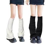 QKURT 2 Pairs Long Leg Warmers, Knitted Winter Thermal Legwarmers Punk Knee High Stockings Boots Cuff Warmer for Women,Girls