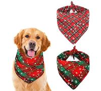 QKURT 2 PCS Christmas Plaid Dog Bandana, Christmas Classic Plaid Snowflake Pet Triangle Bibs Scarf Accessories for Small Medium Large Dogs Cats Pets