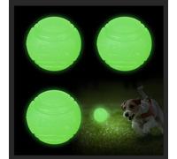 QKURT 3 Glow In The Dark Dog Balls, 6cm Indestructible Dog Ball Toys, Luminous, High Bounce Rubber, Teeth Training, Interactive Ball Chew Toys for Small Medium Large Dogs