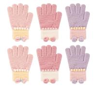 QKURT 3 Pairs Kids Magic Gloves - Children's Warm Colorful Soft Winter Thermal Stretch Toddler Full Finger Mittens With Bow Tie Pattern for 3-8 Years Girls Boys