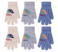 QKURT 3 Pairs Kids Warm Magic Gloves with Soccer Cap Pattern, Soft Winter Thermal Gloves Elastic Full Finger Baby Boys Girls Knitted Mittens Children Cold Weather Mitten Daily Use Mitten, Age 4-10