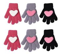 QKURT 3 Pairs Kids Winter Knit Gloves Children Thick Warm Fleece Heart Stretch Magic Glove for Boys Girls Age 3-7 years (B)