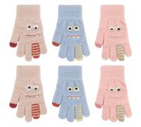 QKURT 3 Pairs Kids Winter Knitted Gloves, Magic Gloves, Windproof, Thermal, Warm, Full Finger, Stretch, Boys & Girls, 4-10 Years, Polyester, One Size, Multicoloured, Cartoon