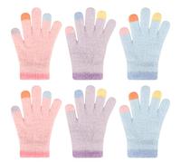 QKURT 3 Pairs Kids Winter Warm Gloves, Children Knitted Magic Gloves Soft Thermal Glove Elastic Full Finger Mittens Cold Weather Glove Outdoor Play Mittens Boys Girls Stretch Knit Mitten, Age 3-8