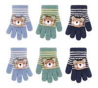 QKURT 3 Pairs Magic Gloves for Boys Girls, Kids Knitted Gloves Children's Warm Mittens Toddlers Winter Everyday Gloves Stretchy Soft Full Finger Gloves with Cartoon Pattern