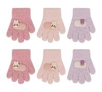 QKURT 3 Pairs Toddler Warm Knitted Gloves, Kids Soft Thermal Magic Gloves Elastic Full Finger Baby Boys Girls Mittens Children Winter Thicken Lined Fleece Mittens for Daily Warmth, Age 1-3