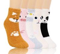 QKURT 5 Pair Animal Fluffy Socks, Novelty Funny Cute Animal Fuzzy Socks Super Soft Microfiber Cozy Sleeping Socks for Home and Sleep