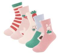 QKURT 5 Pairs Baby Fluffy Socks, Kids Thermal Indoor Bed Coral Fleece Socks with Animal Pattern Toddler Winter Fuzzy Boots Sock Children Warm Cozy Slipper Sock for Boys and Girls, Age 3-15
