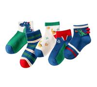 QKURT 5 Pairs Boys Cotton Socks, Breathable Mesh Socks Summer Crew Socks Sport Ankle Sock Cute Dinosaur Design for School Outdoor Sports Toddlers Kids Ages 1-8