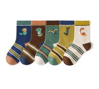 QKURT 5 Pairs Boys Socks, Kids Cotton Socks Sport Ankle Athletic Socks Crew Socks Dinosaur Car Socks for Infants Toddlers Kids Ages 6 Months-6 Years
