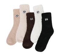 QKURT 5 Pairs Fluffy Socks for Women, Cartoon Pattern Thickened Warm Coral Fleece Socks Soft Fuzzy Socks Winter Warm Cozy Socks Christmas Stocking Stuffers for Ladies Girls Home Sleeping