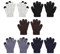 QKURT 5 Pairs Kids Gloves, Soft Plush Mitten Boys & Girls Touchscreen Winter Thermal Magic Gloves for 5-11 Years Old, Cycling, Running, Studying
