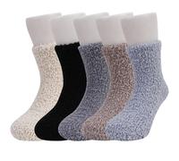 QKURT 5 Pairs Non Slip Baby Fluffy Socks, Winter Bed Coral Fleece Socks with Anti-Slip Grips Toddler Slipper Sock for Boys and Girls, Age 0-5