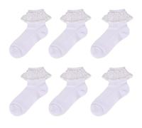 QKURT 6 Pairs Baby Girls Frilly Ankle Socks, Children's Multicolor Dance Cotton Laces Sock Girls White Ballet Ruffle Laces Socks Kids Lace Dance Stockings Little Ladies Lace Ballet Sock 1-9 Years