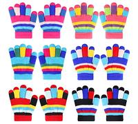 QKURT 6 Pairs Children's Magic Gloves,Unisex Full Fingers Kids Stretch Gloves with Multicolored Design Warm Knitted Mittens Thermal Kids Winter Gloves Suitable For 1-4 Years Old Of Boys and Girls