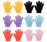 QKURT 6 Pairs Children's Magic Stretchy Gloves, Unisex Knitted Gloves Winter Warm Glove Colorful Thermal Glove for Boys Girls 4-12 Year Every Day