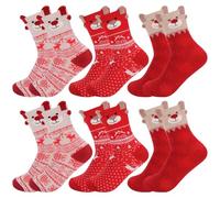 QKURT 6 Pairs Christmas Socks for Women, Colourful Xmas Christmas Novelty Soft Cozy Bed Home Winter Warm Animal Cartoon Festive Socks Funny Patterned Crew Sock Thermal Xmas Sock