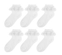 QKURT 6 Pairs Girls Frilly Ankle Socks, Baby Girls Children's Dance Cotton Laces Sock Kids White Ballet Ruffle Laces Socks Multicolor Lace Ballet Sock Little Ladies Lace Dance Stockings 1-9 Years